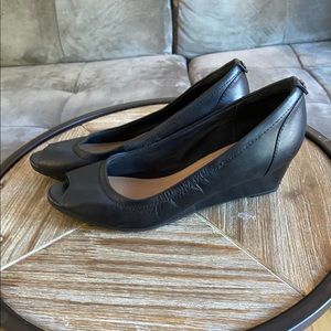 Clarks Classic Black Wedge with Peep Toe